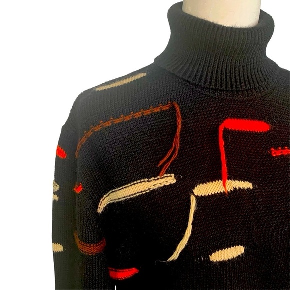 Berna Sweater Soft Wool Blend Pullover Turtleneck Art Black Orange Beige Brown L - Picture 4 of 13